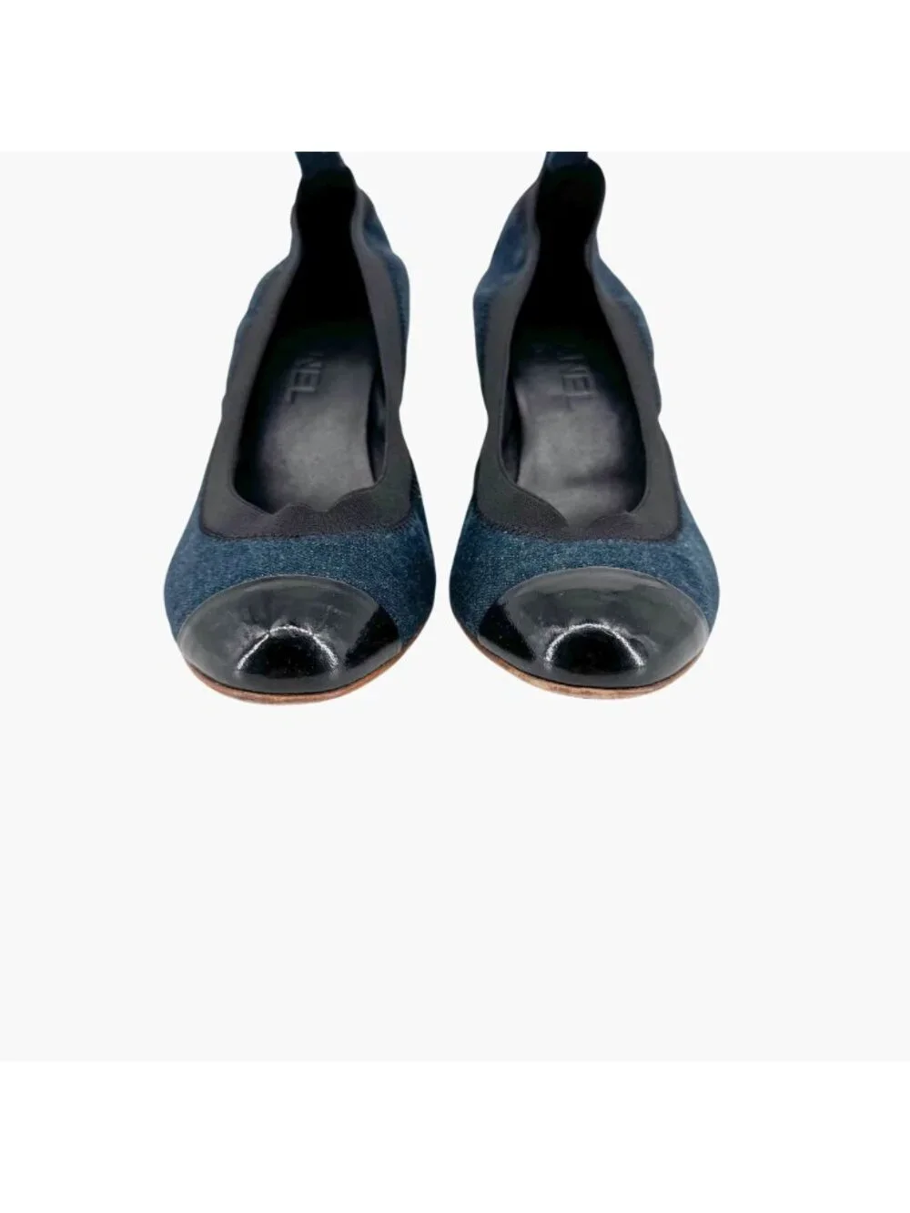 Chanel Elastic CC Logo Blue Denim Pumps High Heels Size 39 US 8-8.5 Women